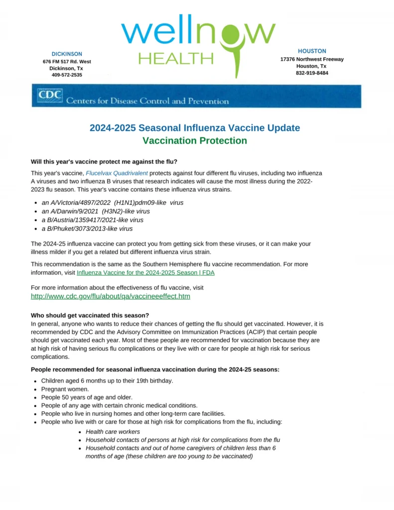 2024-2025 CDC Flu Vaccine Info sheet